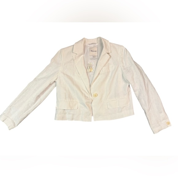 NWT Madewell The Sutter Crop Blazer in White Linen Size Small - Picture 3 of 10
